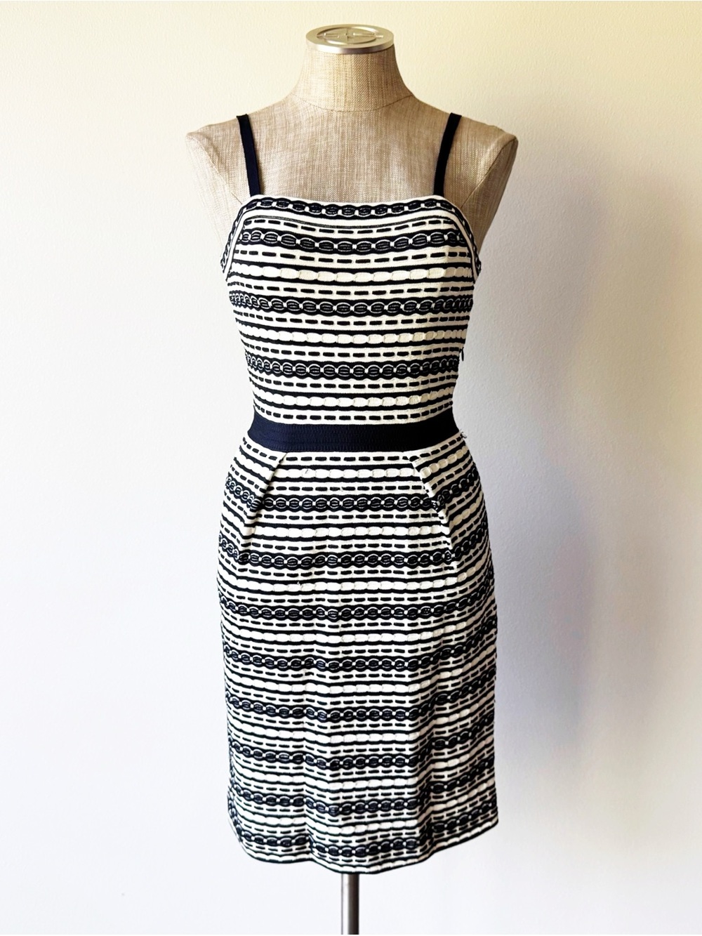 Christian Dior Stretchy Knit Navy Blue and White Dress